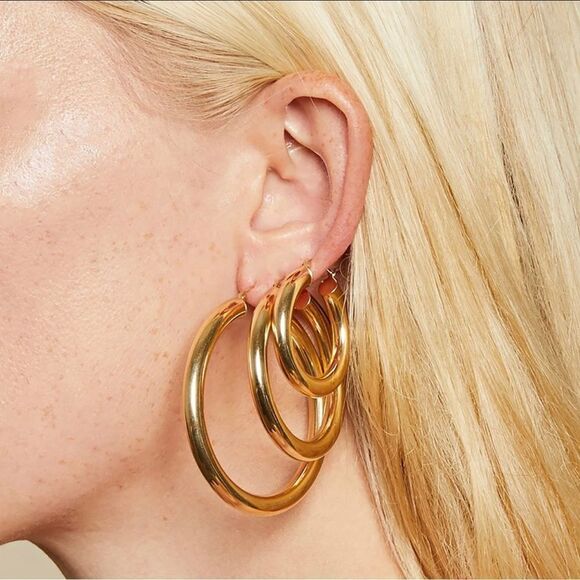 Stainless Steel Gold Plated Hoop Earrings 3 pair - Picture 1 of 6